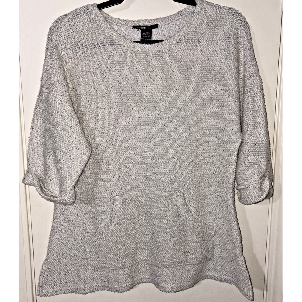 Robert Louis Knit Sweater Shirt Cream Ivory Womens S Pullover Top V-Neck Pockets